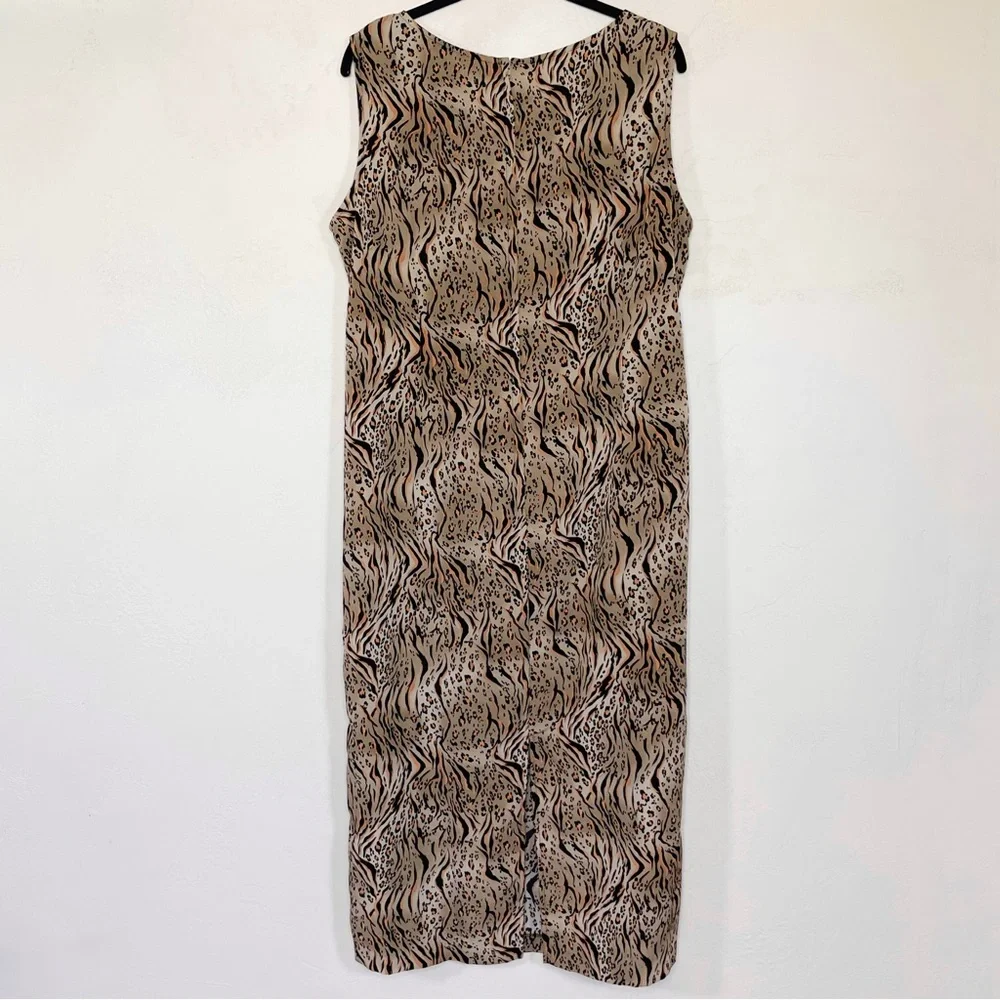 Vintage Sleeveless Leopard Tiger Animal Print Sheath Maxi Dress - Picture 3 of 13